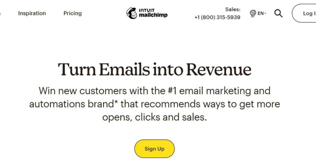 Mailchimp value proposition on homepage