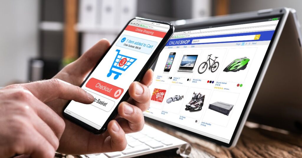 Online shopping on a desktop and a mobile device