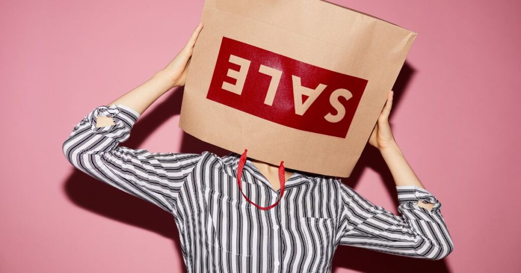 Sale bag on a woman's head