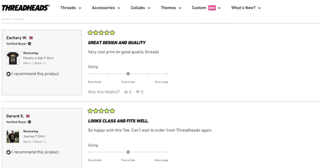 Example of reviews section on an online store